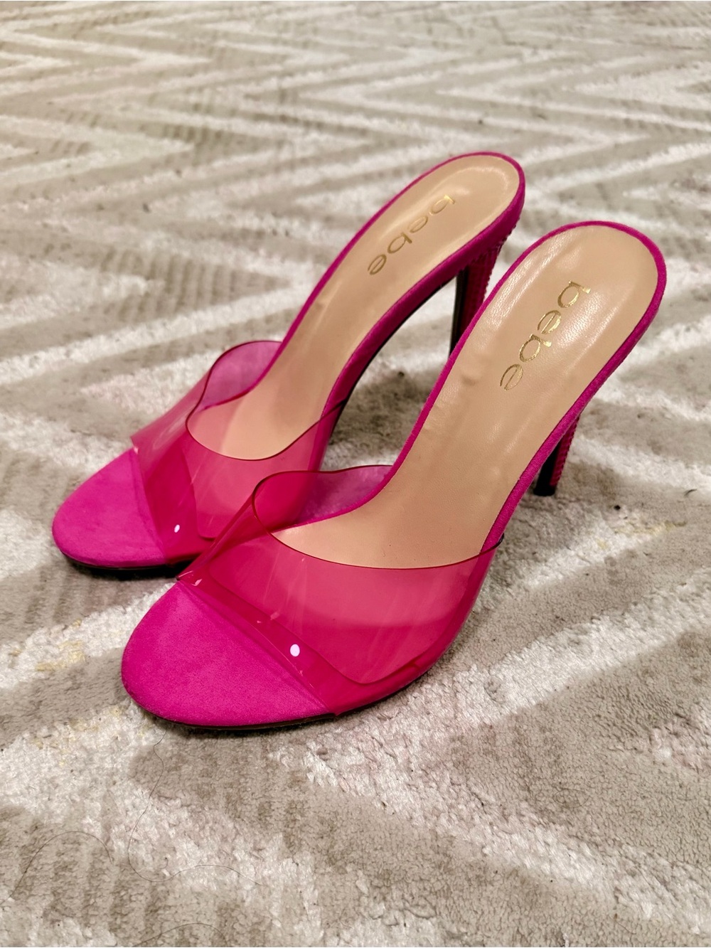 bebe Hot Pink PVC Strap Mule Heels